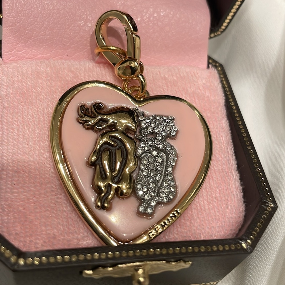 NWT Vintage JUICY COUTURE GEMINI Pink Rhinestone HEART Gold Charm Y2K - Picture 2 of 4